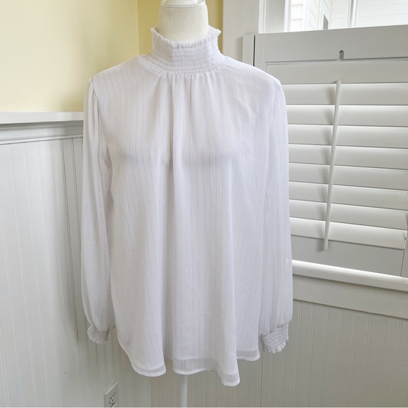 Metallic Blouse with Neck Tie in Silver